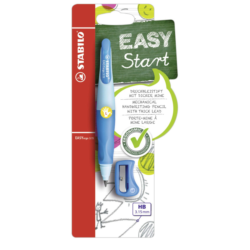 STABILO EASYergo 3.15 - Porte-mine ergonomique bleu + taille-crayon - Gaucher STABILO EASYergo 3.15 - Porte-mine ergonomique bleu + taille-crayon - Gaucher