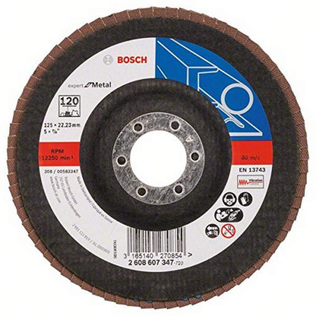 Bosch Accessories Plateau à Lamelles X551, 120 Grain, 15 à 25° Angle, 12250 tr/min, Support en Fibre de Verre, 125mm