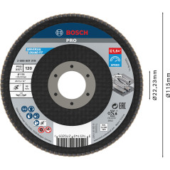 Bosch 1x Plateau à lamelles PRO Metal X571, version bombée sur fibres (pour Acier, Acier inoxydable, Ø 115 mm, Grain 120, Profes