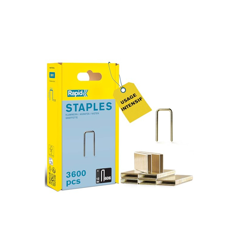 RAPID 40303093, Agrafes haute performance pour matériaux denses, couronne étroite N°606, longueur des branches 12mm, acier galva