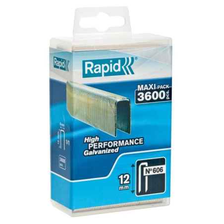 RAPID 40303093, Agrafes haute performance pour matériaux denses, couronne étroite N°606, longueur des branches 12mm, acier galva