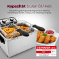 ProfiCook PC-FR 1038 Friteuse double, 2 petits & 1 grand paniers à friture, capacité 5 litres, filtre permanent contre les odeur