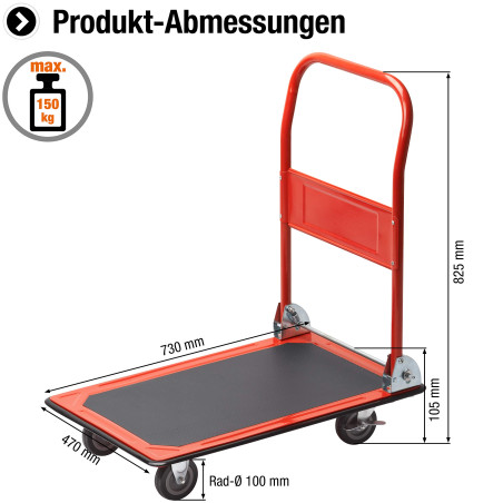 Meister Chariot à plateforme - Pliable - Capacité de charge jusqu'à 150 kg - Frein de stationnement / Aide au transport avec rou