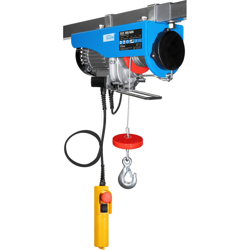 Güde Palan électrique GSZ 300/600 (1050 W, certifié TÜV/GS, 600 kg, capacité de levage maximale, 11 m de hauteur de levage, câbl
