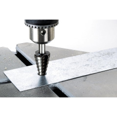 wolfcraft 2515000 1 Foret Étagé Diamètres Graduels Ø4-6-8-10-12-14-16-18-20 Mm, Hss, Queue Ø 8 Mm, avec Pointe D'amorçage 3 Tran
