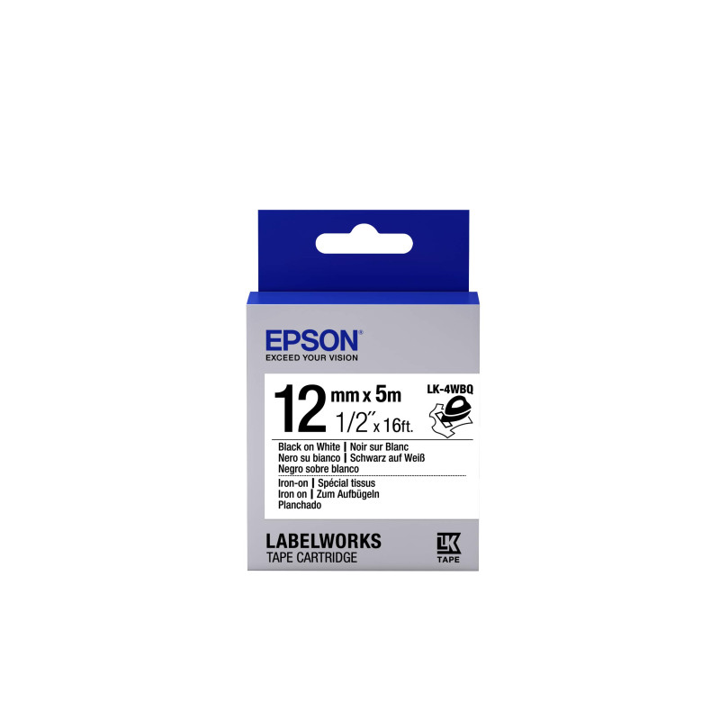 Epson Tape - LK4WBQ Iron on BLK/WH 12/5, C53S654024 (WH 12/5)