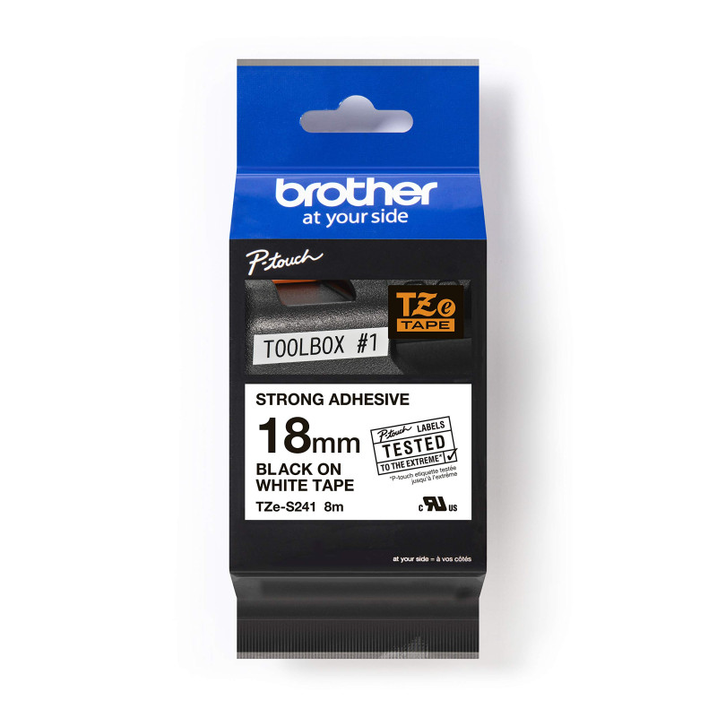 Brother TZe-S241 | Ruban original Laminé adhésif puissant | 18 mm | Noir sur fond Blanc | 8M Brother TZe-S241 | Ruban original Laminé adhésif puissant | 18 mm | Noir sur fond Blanc | 8M