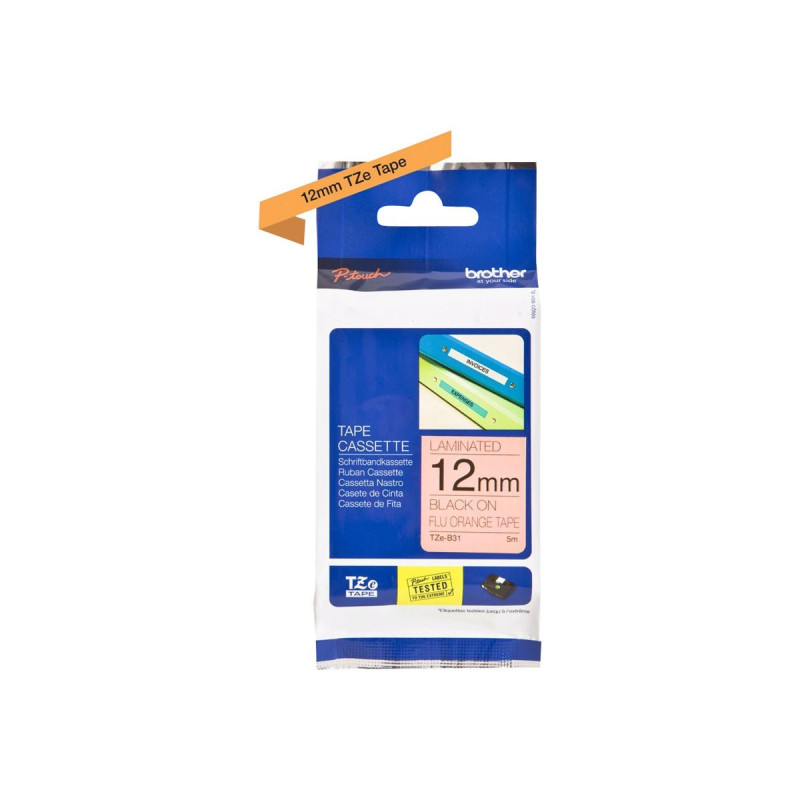 BROTHER TZeB31 Ruban pour étiqueteuse Noir sur Orange fluo, 12 mm BROTHER TZeB31 Ruban pour étiqueteuse Noir sur Orange fluo, 12 mm