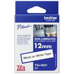 BROTHER Ruban non Laminée - Pour tracer des lettress P-Touch , Noir sur Blanc, 12 mm x 8 m
