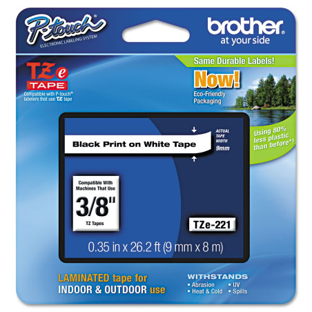 Brother TZe-S221 | Ruban original Laminé adhésif puissant | 9 mm | Noir sur fond Blanc | 8M