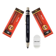 Koh-I-Noor 5359 Porte-mines mécanique 5.6 mm - Porte-mines moderne en métal avec mines en graphite, Set 4865 2B et 6B avec gomme