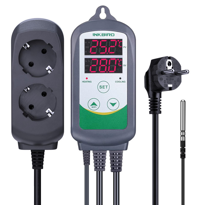 Inkbird ITC-308 Regulateur de Temperature Prise Thermostat Chauffage Refroidissement avec Sonde 2 Relais 220V pour Serre,Brassag Inkbird ITC-308 Regulateur de Temperature Prise Thermostat Chauffage Refroidissement avec Sonde 2 Relais 220V pour Serre,Brassag