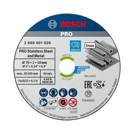 Bosch Accessories 5 disques à tronçonner Expert for Inox (pour acier inoxydable, 76 x 10 x 1 mm, accessoires meuleuse angulaire)
