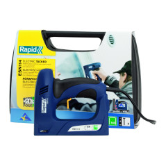 Rapid ESN114 - Agrafeuse-Cloueuse Électrique pour Agrafes N°140 (6-14mm) & Pointes N°8 (15mm), pour Panneaux de Bois / Carton / 