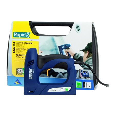 Rapid ESN114 - Agrafeuse-Cloueuse Électrique pour Agrafes N°140 (6-14mm) & Pointes N°8 (15mm), pour Panneaux de Bois / Carton / 
