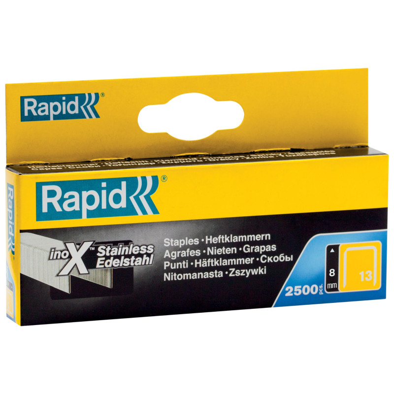 RAPID 11835626, Agrafes N°13, agrafes de longueur 8 mm, lot de 2500, agrafes à fil plat inoxydable pour tapisserie, textile, tra