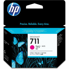 CZ135A Lot de 3 cartouches d'encre HP 711 magenta 29 ml avec encre HP d'origine, pour traceurs grand format HP DesignJet T120, T