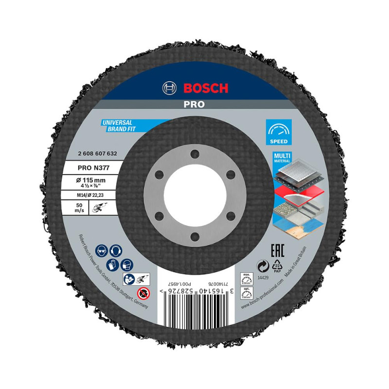 Bosch 1x Disque de nettoyage PRO Multi Material N377 (pour Tôles en acier, Acier, Ø 115 mm, Grain, Professional Accessoire Petit Bosch 1x Disque de nettoyage PRO Multi Material N377 (pour Tôles en acier, Acier, Ø 115 mm, Grain, Professional Accessoire Petit
