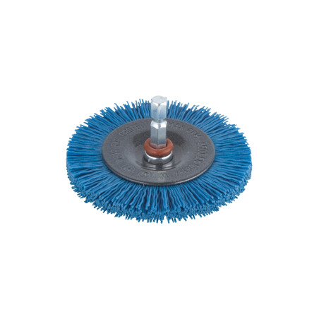 wolfcraft 2726000 1 Brosse Circulaire Ø 75 Mm, Fil Nylon à Grains Fins Longueur 10 Mm, Queue 6 Pans 1/4" (6,35) argent
