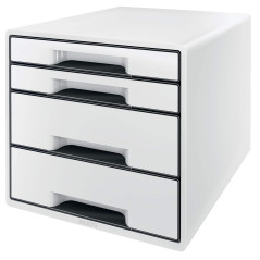 Leitz Bloc de Classement A4 avec 4 Tiroirs et Organiseur, WOW, Blanc/Noir