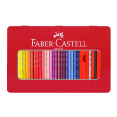 Faber-Castell 112448 - Crayons de couleur Colour Grip, 48 crayons dans un étui métallique, incassables, pour enfants et adultes