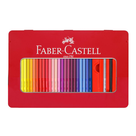 Faber-Castell 112448 - Crayons de couleur Colour Grip, 48 crayons dans un étui métallique, incassables, pour enfants et adultes