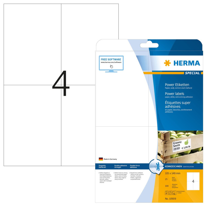 Herma 10909 Étiquettes super adhésives 105 x 148 A4 100 pièces Blanc