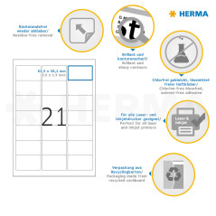 Herma 10301 Étiquettes movables/amovibles 63,5 x 38,1 A4 2100 pièces Blanc