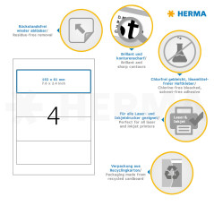 Herma 10165 Étiquettes classeur movables/amovibles 192 x 61 A4 100 pièces Blanc