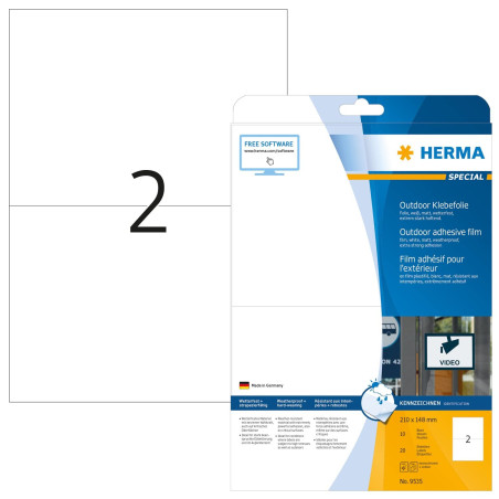 Herma 9535 Étiquettes film adhésif outdoor 210 x 148 A4 LaserCopy 20 pièces Blanc