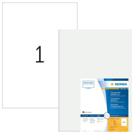 Herma 8694 Étiquettes en plastique 297 x 420 A3 LC 50 pièces Transparent