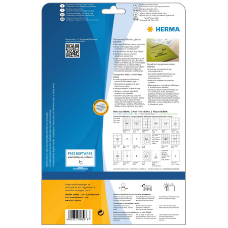 Herma 8694 Étiquettes en plastique 297 x 420 A3 LC 50 pièces Transparent
