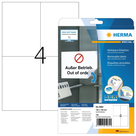 Herma 5082 Étiquettes movables/amovibles 105 x 148 A4 Blanc