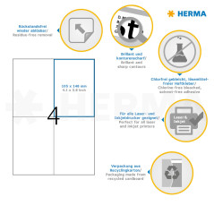 Herma 5082 Étiquettes movables/amovibles 105 x 148 A4 Blanc