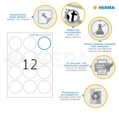 Herma 5067 Étiquettes movables/amovibles diamètre 60 A4 Blanc