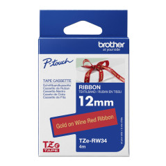 Brother TZE-RW34 ruban d'étiquette Doré sur rouge