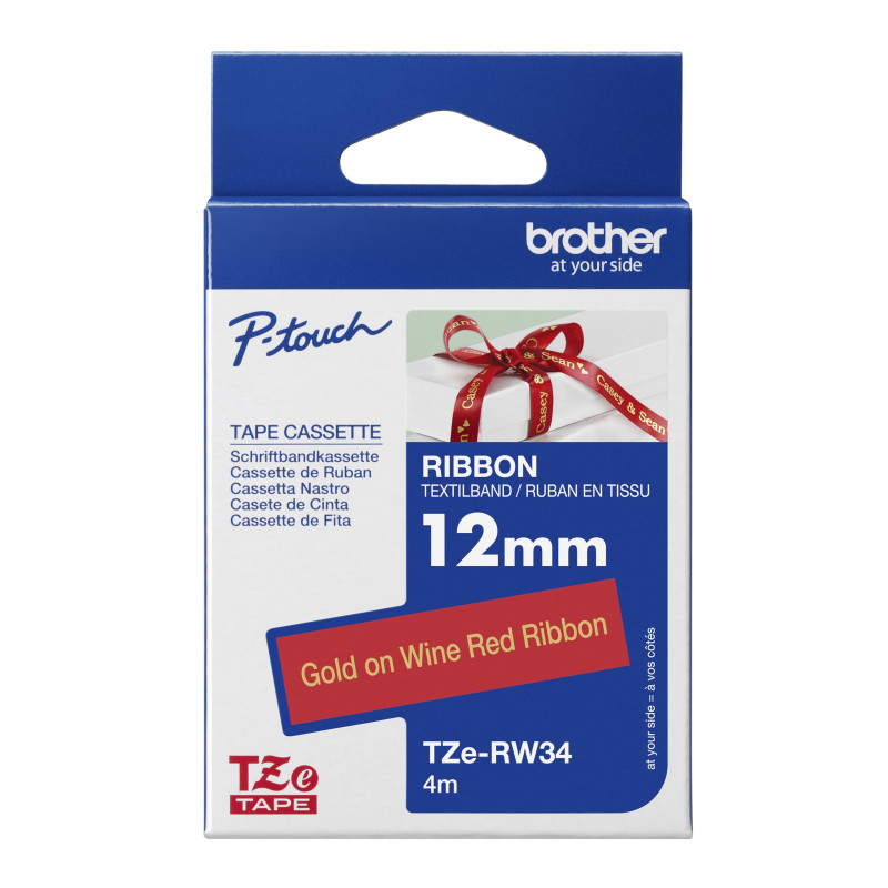 Brother TZE-RW34 ruban d'étiquette Doré sur rouge