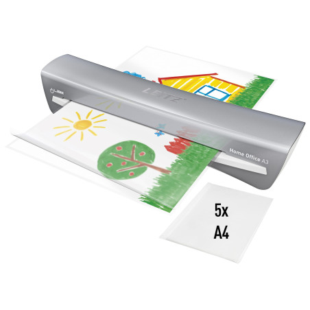 Leitz iLAM Home Office - Plastifieuse A3 pour la Maison, Préchauffage Rapide en 3Minutes, Pochettes de 75-125 Microns, Lot de Po