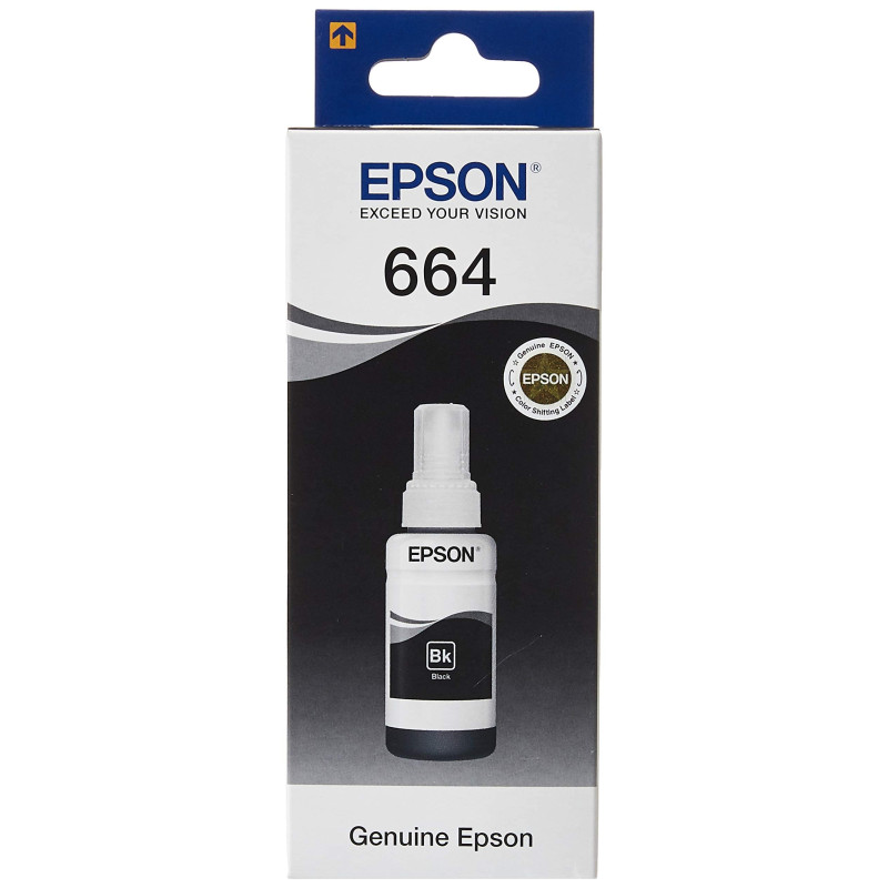 Epson 664 EcoTank Noir, Bouteille d'encre d'origine, L300 L355 L555 ET-2500 ET-2550 ET-2600 ET-2650 ET-4500 ET-14000 Epson 664 EcoTank Noir, Bouteille d'encre d'origine, L300 L355 L555 ET-2500 ET-2550 ET-2600 ET-2650 ET-4500 ET-14000
