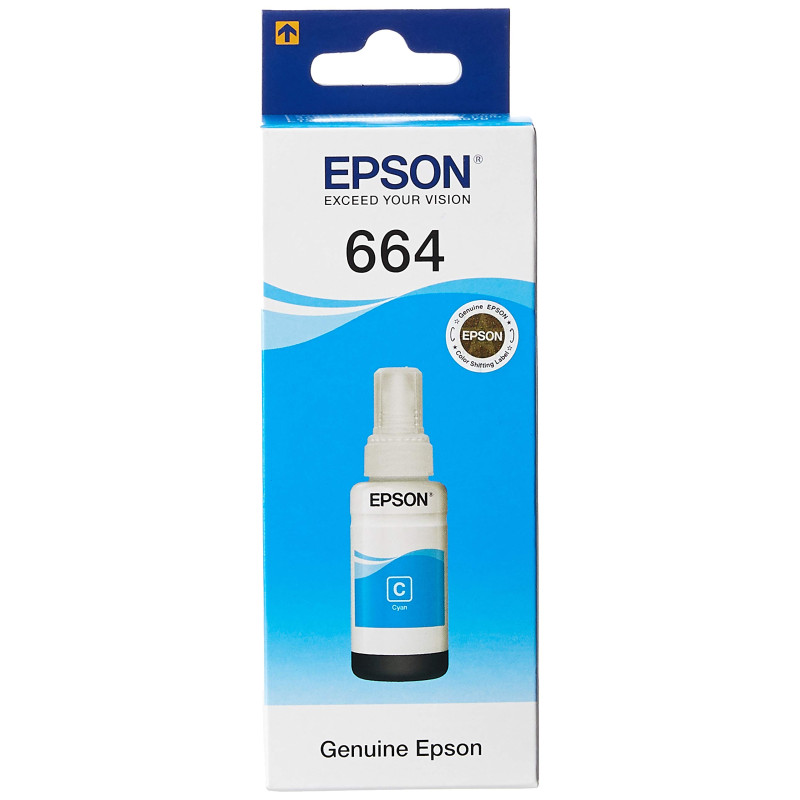 Epson 664 EcoTank Cyan, Bouteille d'encre d'origine, L300 L355 L555 ET-2500 ET-2550 ET-2600 ET-2650 ET-4500 ET-14000 ET-3600 ET-