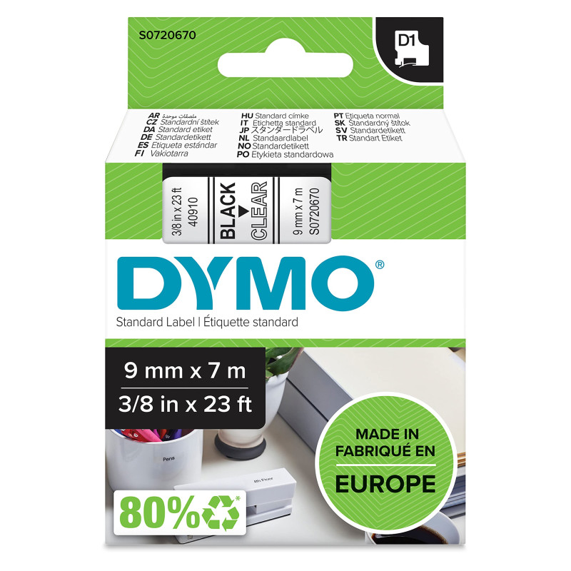 DYMO D1 étiquettes autocollantes authentiques | impression en noir sur fond clair | 9 mm x 7 m | pour étiqueteuses LabelManager DYMO D1 étiquettes autocollantes authentiques | impression en noir sur fond clair | 9 mm x 7 m | pour étiqueteuses LabelManager