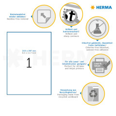 Herma 10021 Étiquettes movables/amovibles 210 x 297 A4 25 pièces Blanc