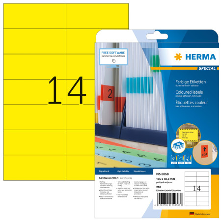 Herma 5058 Étiquettes 105 x 42,3 A4 280 pièces Jaune