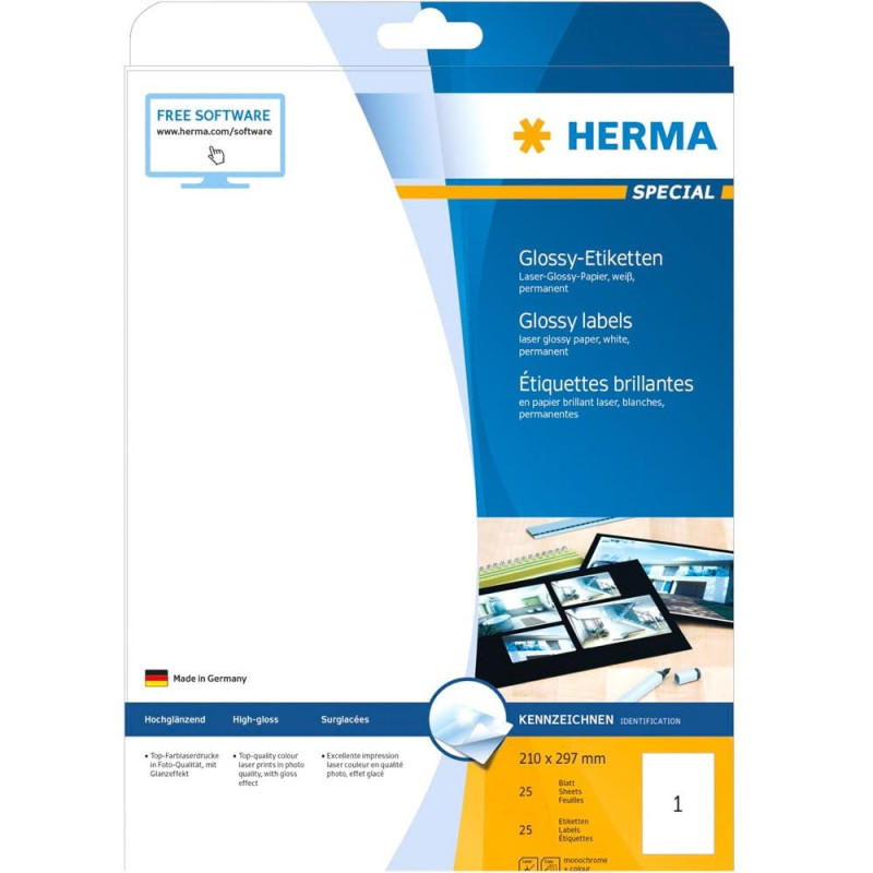 Herma 4909 Étiquettes haute brillance 210 x 297 A4 LC Blanc Herma 4909 Étiquettes haute brillance 210 x 297 A4 LC Blanc