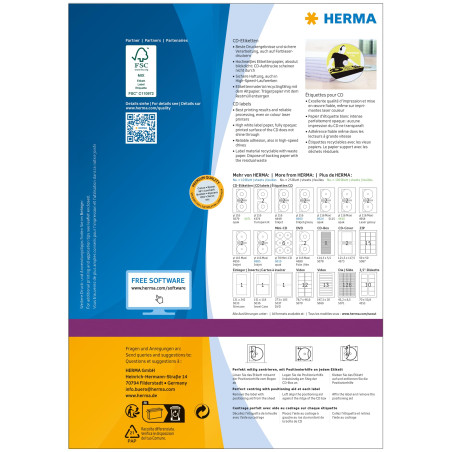 Herma 4471 Étiquettes de CD diamètre 116 A4 200 pièces Blanc