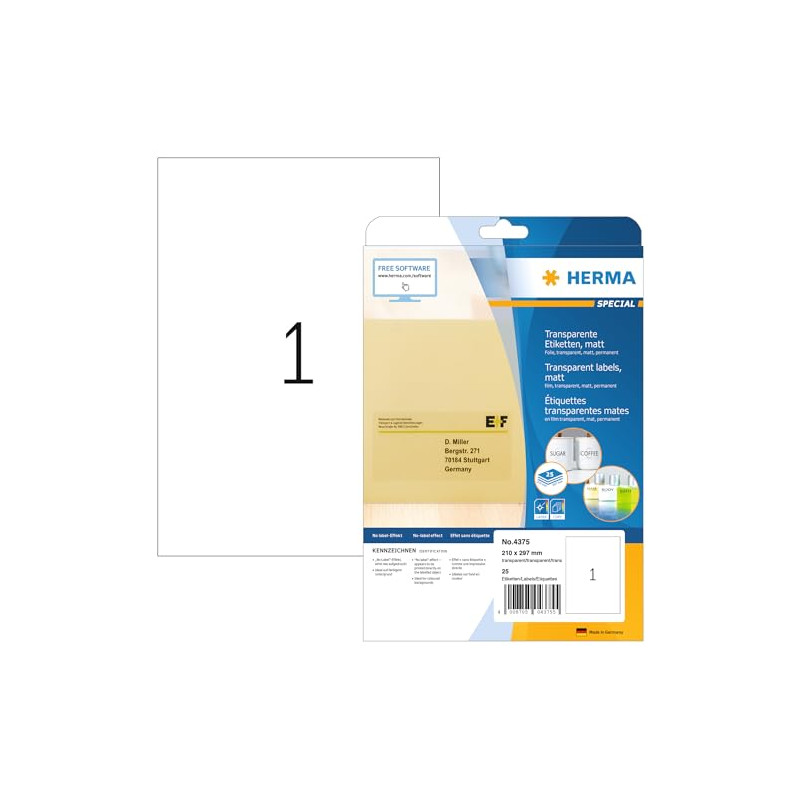 Herma 4375 étiquettes en plastique 210 x 297 mm 25 pièces Transparent Herma 4375 étiquettes en plastique 210 x 297 mm 25 pièces Transparent