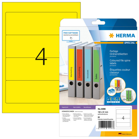Herma 5096 Étiquettes classeur 192 x 61 A4 80 pièces Jaune