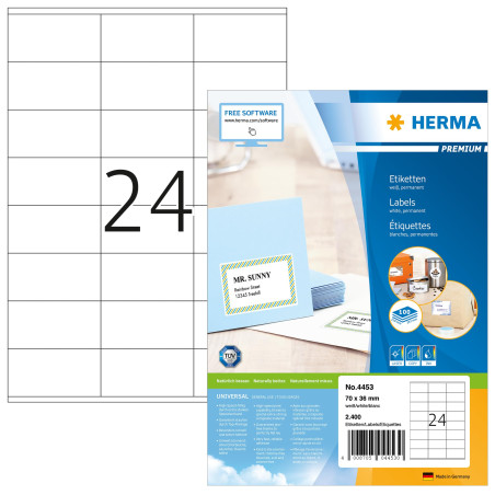 HERMA étiquettes SuperPrint, 70,0 x 36,0mm, sans bord, blanc