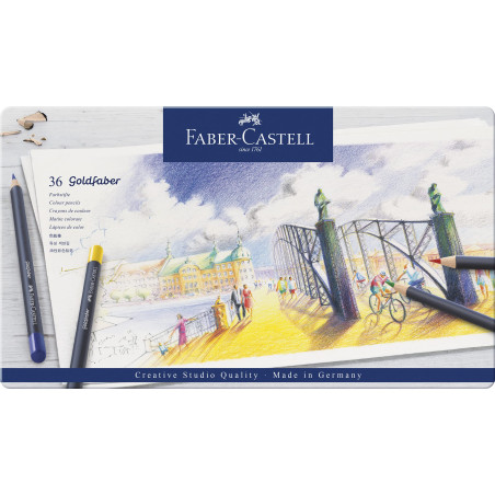 Faber-Castell 114736 - Crayons de couleur avec mine de craie grasse permanente Goldfaber, set de 36 crayons