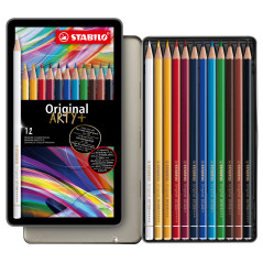 STABILO Original - Crayon de couleur - Boite métal x 12 crayons dessin à mine fine- Gamme ARTY+